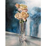 Estudio de 4 rosas amarillas sobre fondo azul