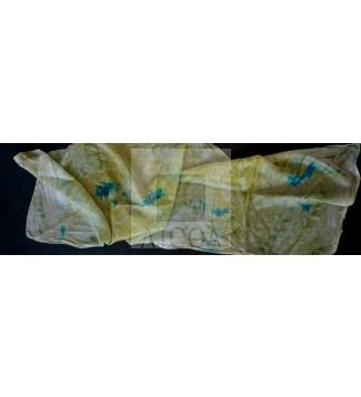PAÑUELO DE SEDA PINTADO EN VERDES Y AZUL TURQUESA