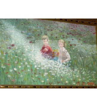 Niños entre las flores.